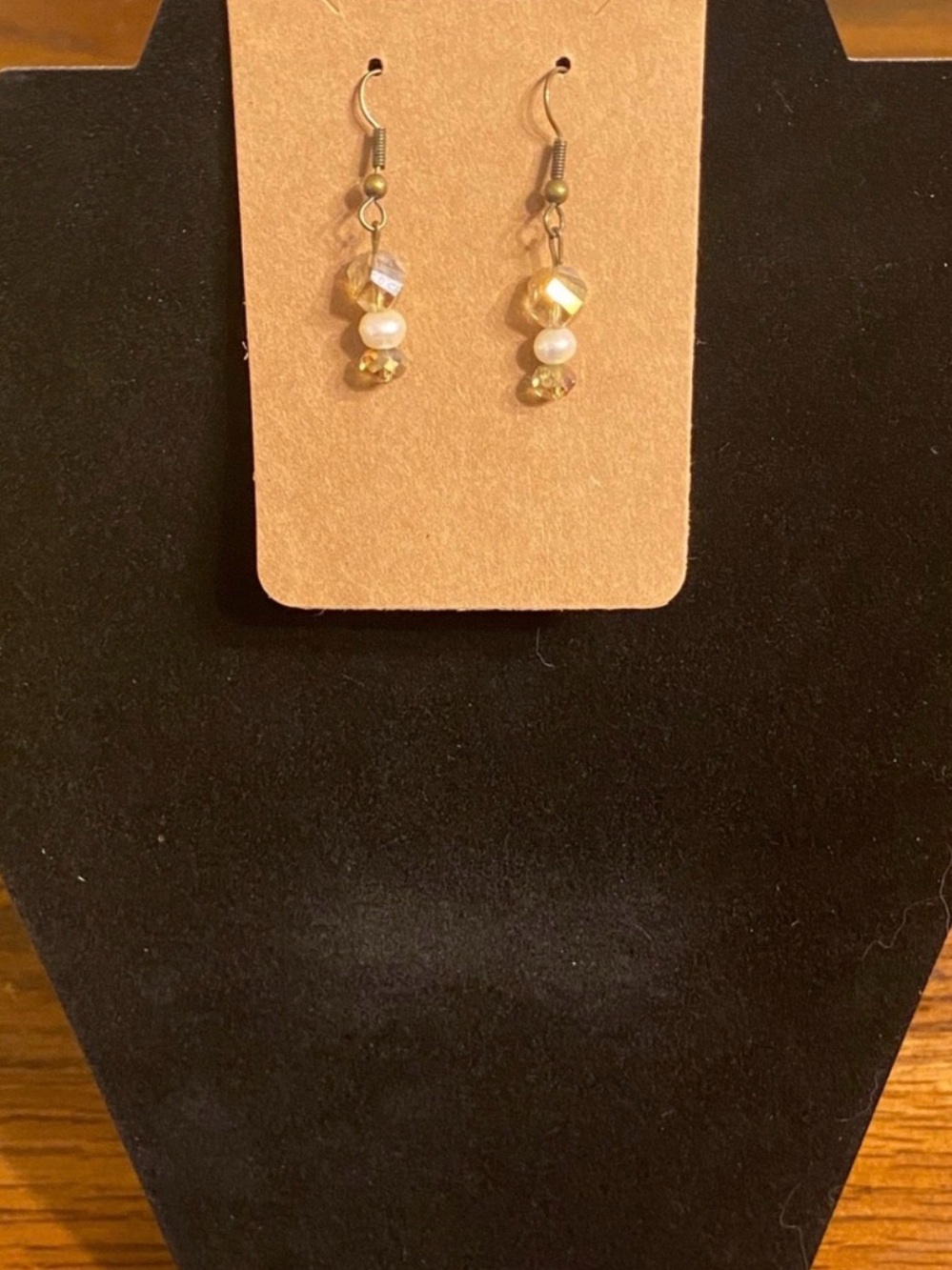 Handmade Gold Pearlescent Stacked Beaded Drop Dangle Earrings NWT